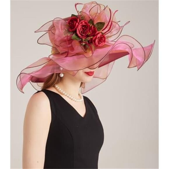 Women\'s Derby Church Hat Organza Flower Fascinator Wide Brim Sun Hat main image 5